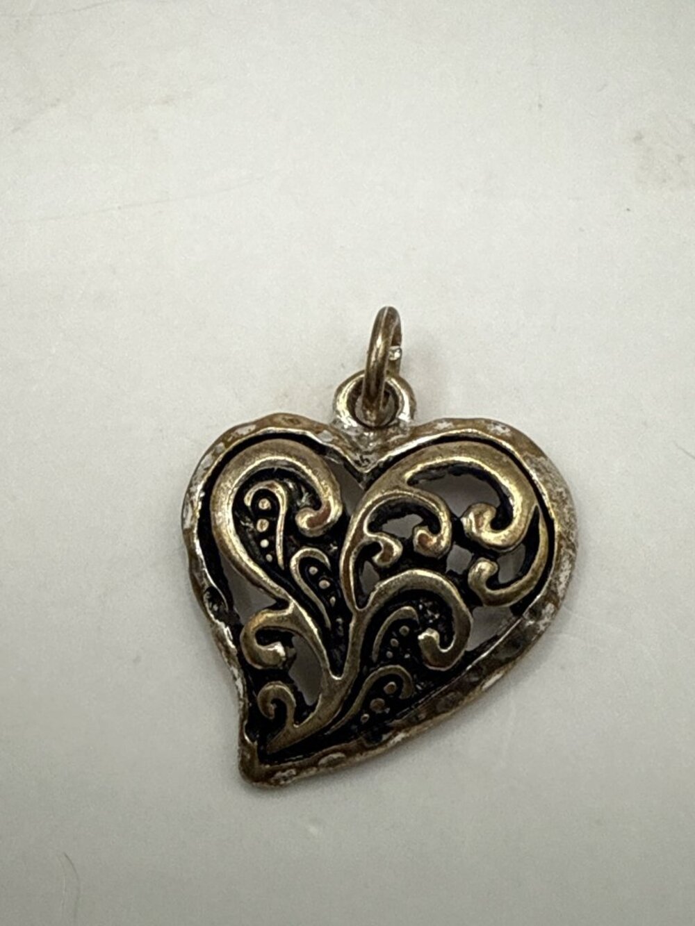 Vintage Silver Tone Filigree Heart Pendant Ornate Scrollwork Boho Aesthetic